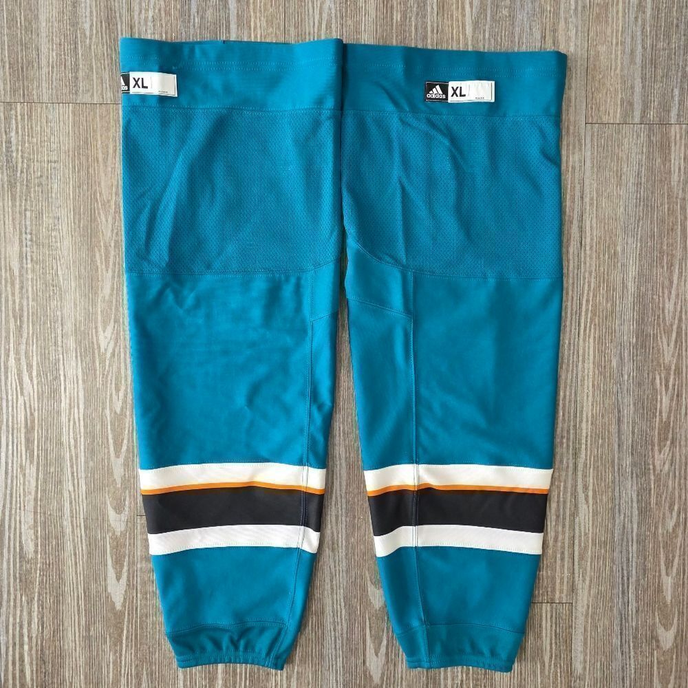 San Jose Sharks Adidas Game Socks White Blue Black Size XL #3 Brand New Canada